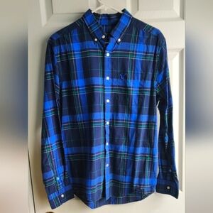 American Eagle Outfitters Blue Plaid Button Down Shirt Men's Medium